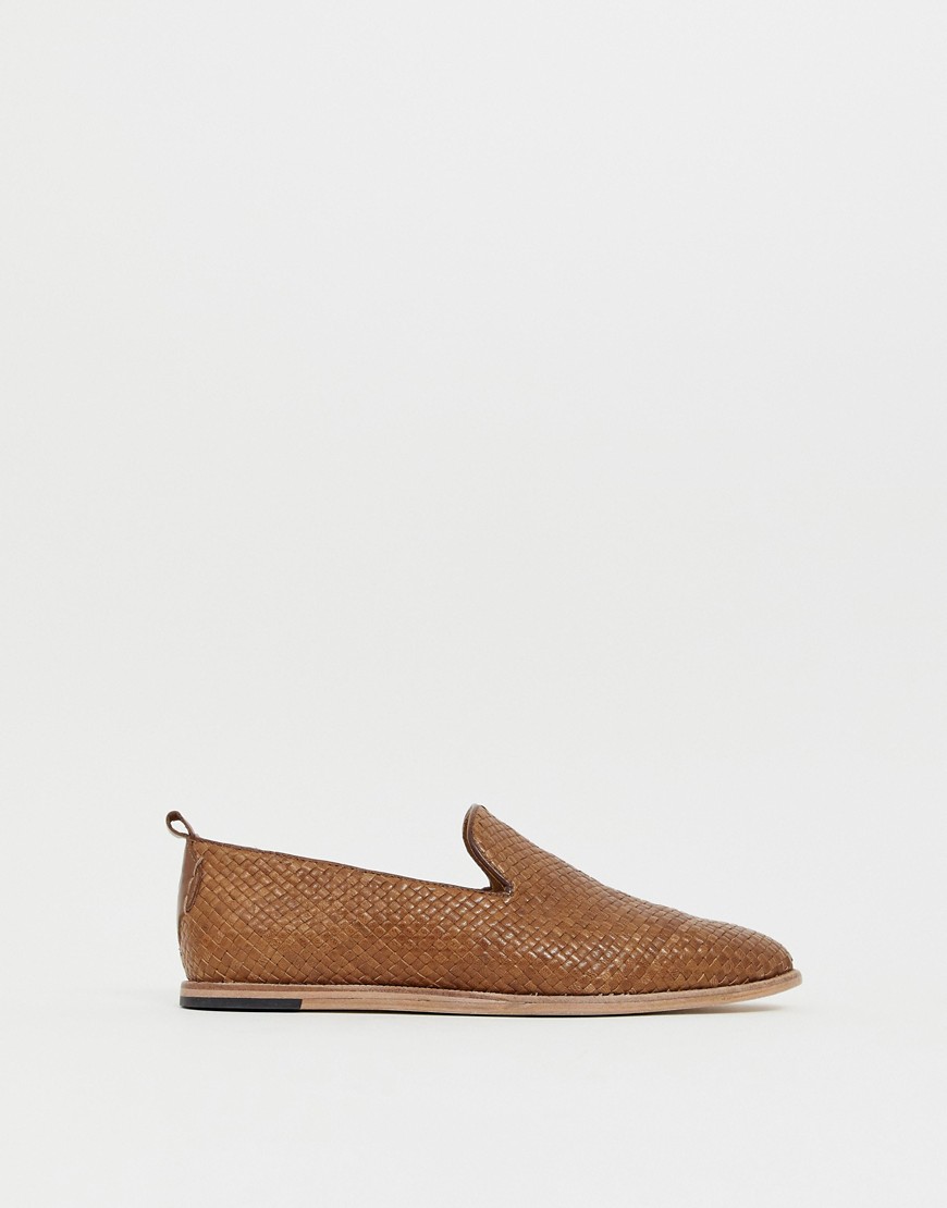 H by Hudson – Ipanema – Bruna, vävda loafers i läder-Guldbrun