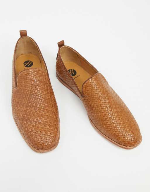 H By Hudson - Ipanema - Mocassini intrecciati in pelle color cuoio, 3 di 4