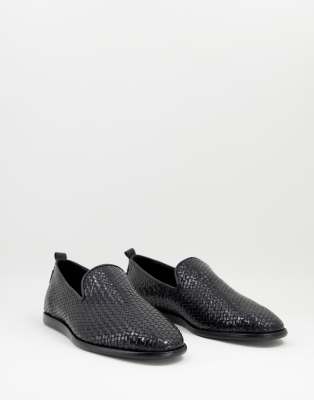 H By Hudson Ipanema woven loafers in black leather