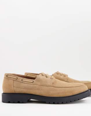H By Hudson Keilder Chunky Boat Shoes In Beige Suede-neutral In Neutral