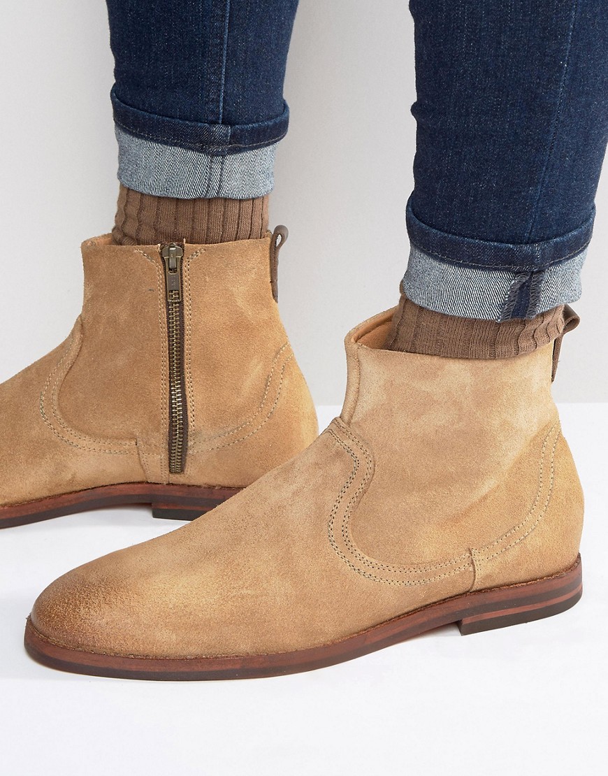 H By Hudson Lancing Suede Zip Boots-Brown