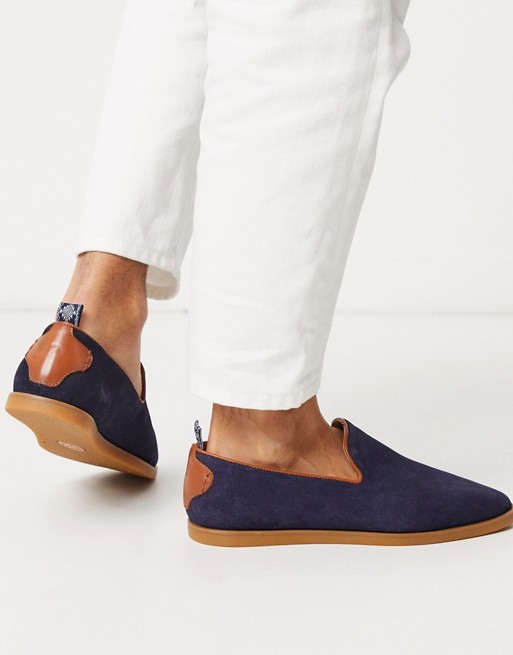 H By Hudson parker suede slip on loafers in navy suede