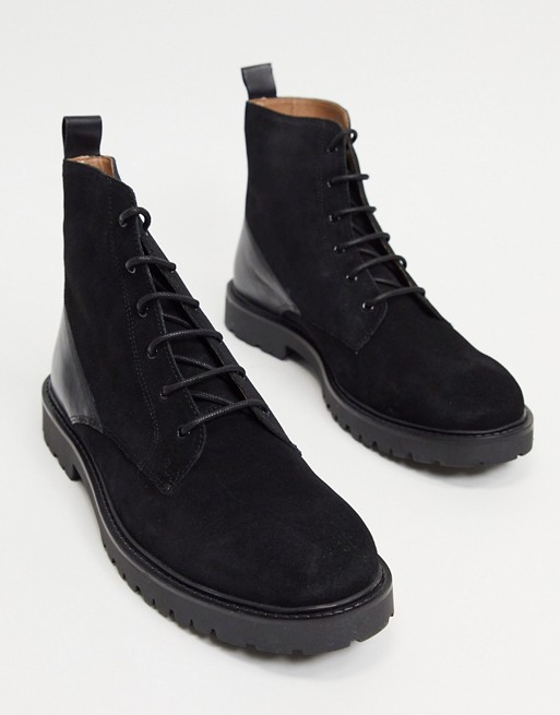 H by Hudson perry lace up toe cap boots chunky black suede