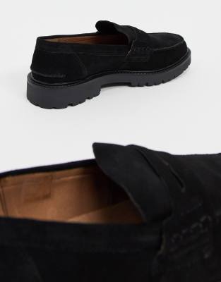 black suede chunky loafers