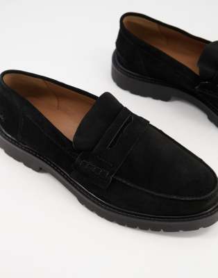 black suede chunky loafers