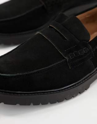 black suede chunky loafers