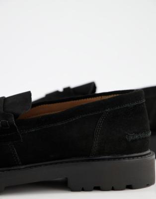 black suede chunky loafers