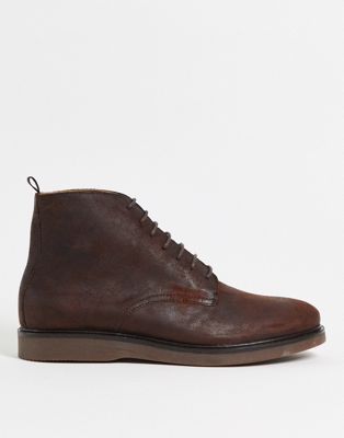 H by Hudson troy lace up boots in brown waxed leather