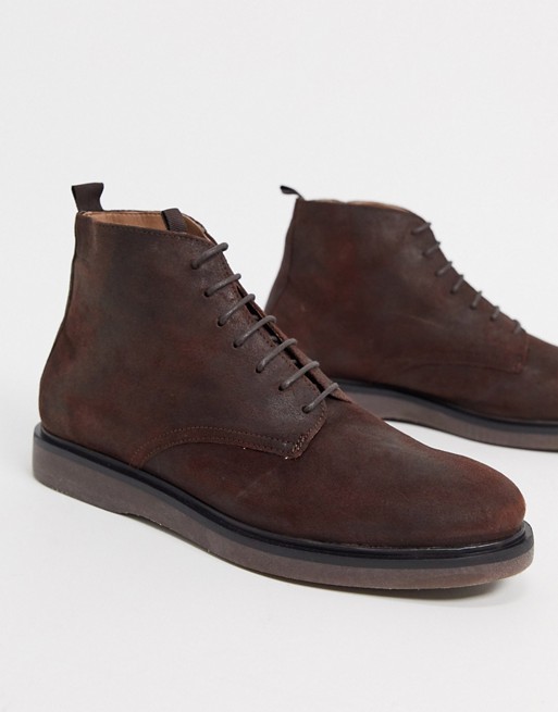 H by Hudson troy lace up boots in brown waxy leather