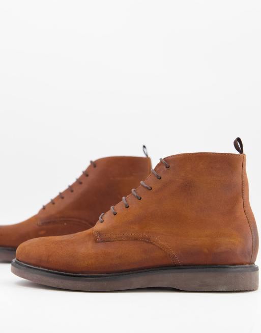 H By Hudson - Troy - Scarponcini stringati in pelle cerata color cuoio