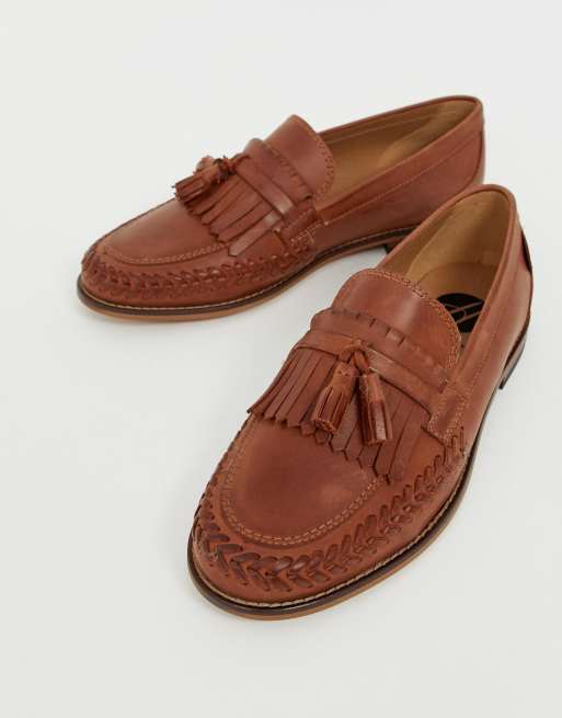 H by Hudson Wide Fit Alloa woven loafers in tan leather ASOS