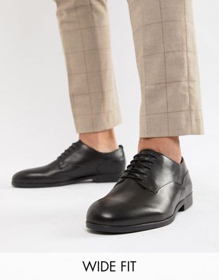H By Hudson Wide Fit Axminster svarta formella skor i skinn