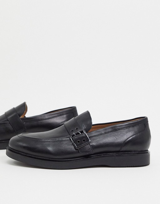H by Hudson wye buckle loafers in black leather