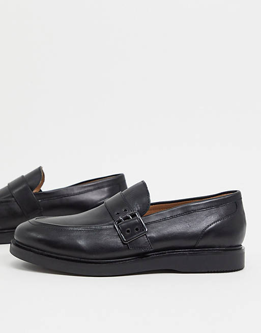 H by Hudson wye buckle loafers in black leather | ASOS
