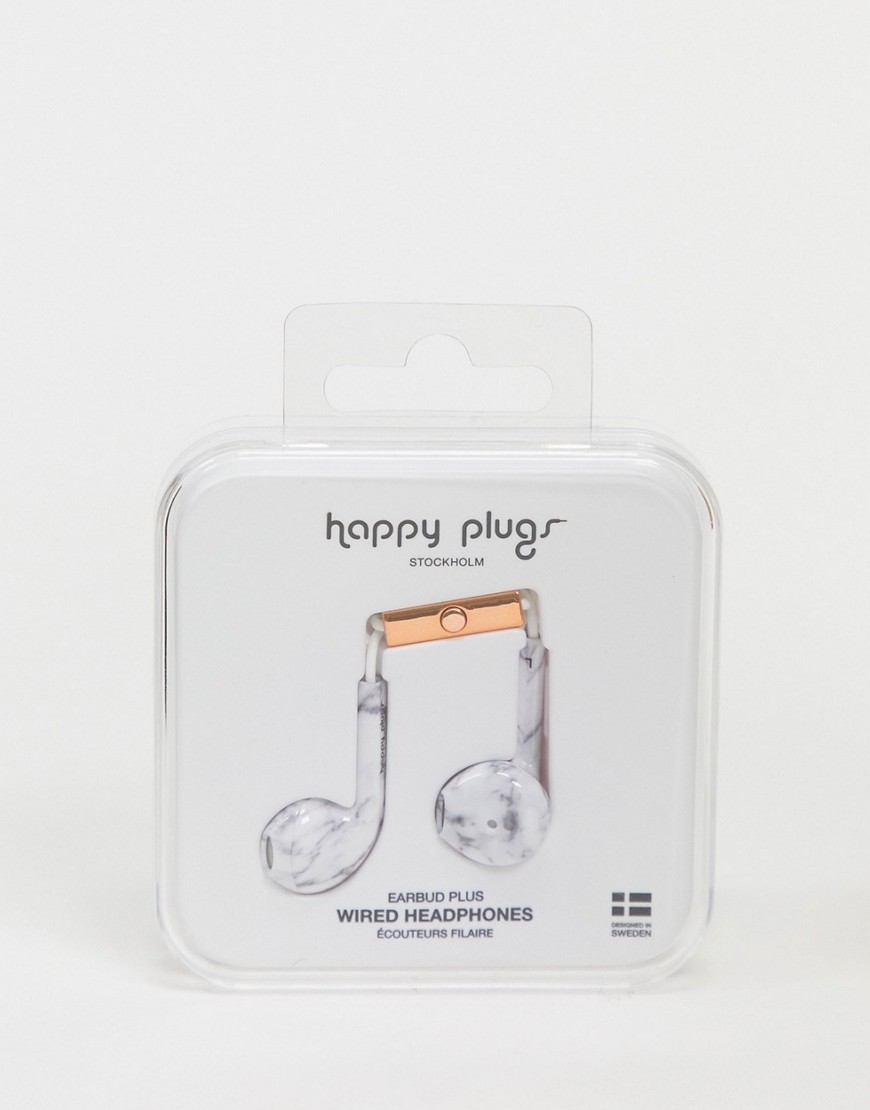 Happy Plugs - Oortelefoon met oordopjes in witte marmerprint-Zonder kleur