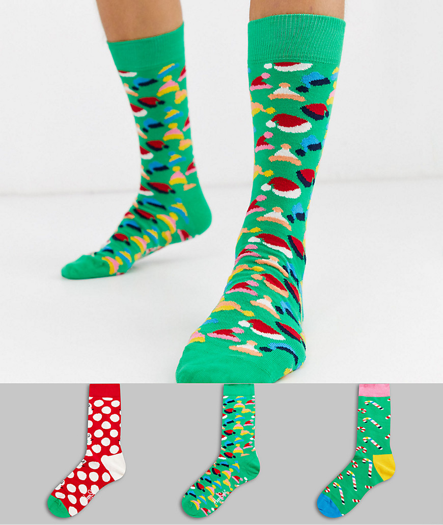 Happy Socks – 3-pack strumpor i julgransformad presentask-Flerfärgad