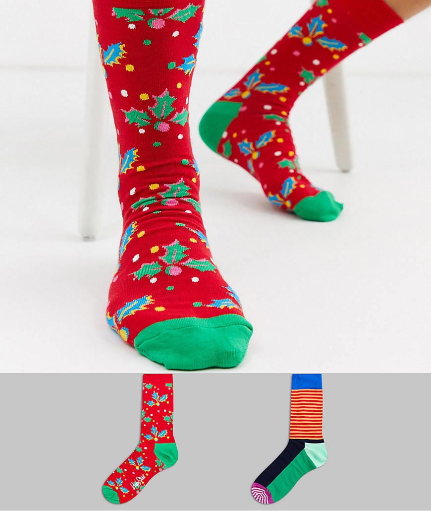 Happy Socks - Confezione regalo da 2 calzini con stampa natalizia con cracker-Multicolore