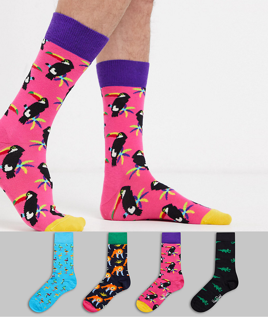 Happy Socks – Presentförpackning med djurmönstrade strumpor i 4-pack-Flerfärgad