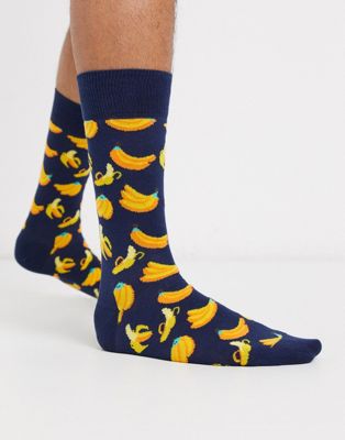 Happy Socks - Sokken met bananenprint-Marineblauw