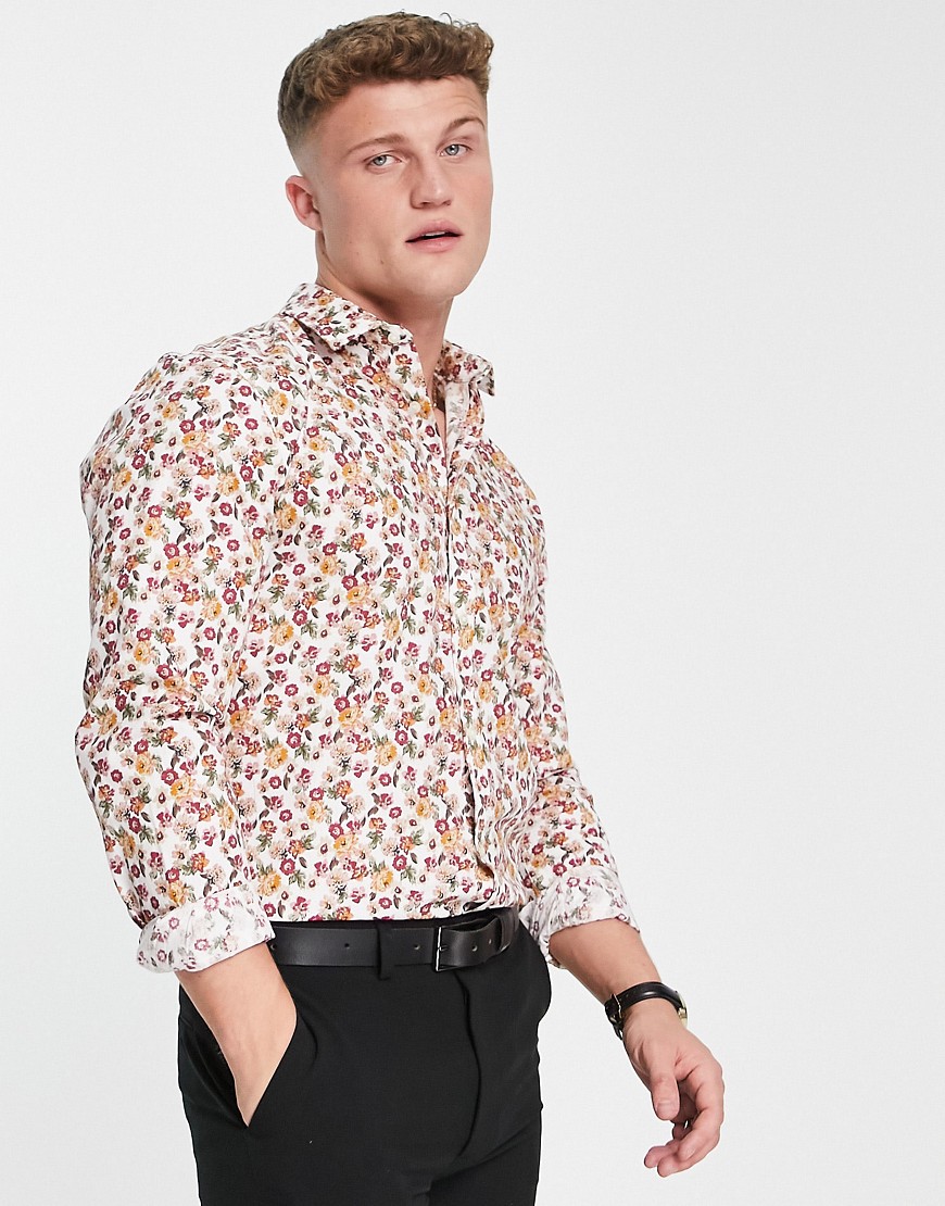 Harry Brown Autumnal Ditsy Floral Print Slim Fit Shirt-White