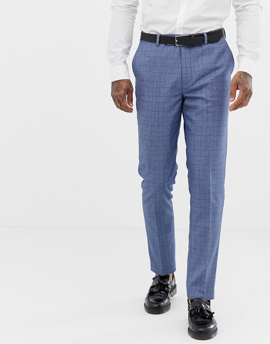 Harry Brown – Blå och rostfärgade rutiga kostymbyxor med smal passform