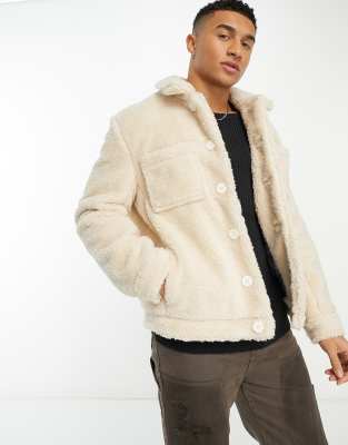 Harry Brown Borg Bomber Jacket In Cream-neutral