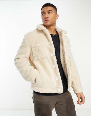 Harry Brown borg collared jacket in cream - Click1Get2 Promotions