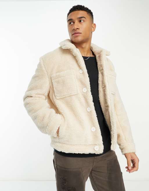 Harry Brown borg collared jacket in cream | ASOS