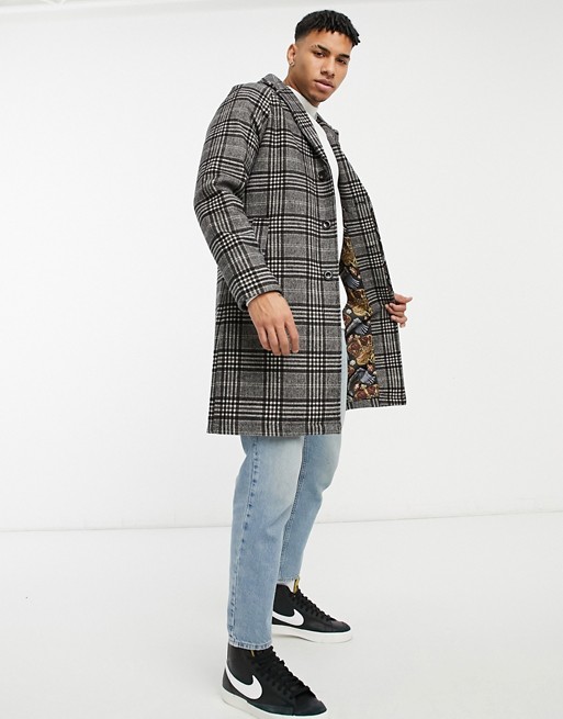 Harry Brown brown check wool blend cocoon coat