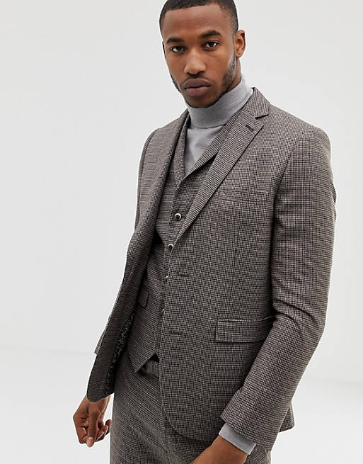 Harry Brown brown micro-check slim fit suit jacket | ASOS