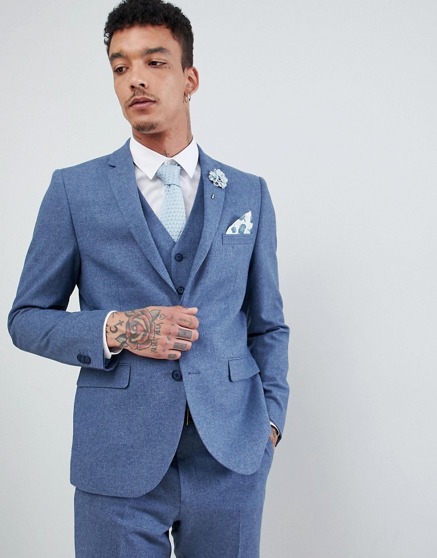 Harry Brown - Bruiloft - Blauw donegal slim-fit jack in wolmix