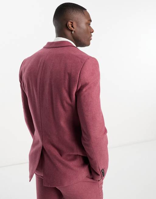 Harry Brown - Bruiloft - Slim-fit colbert van wolmix in bessenkleur, 4 van 5