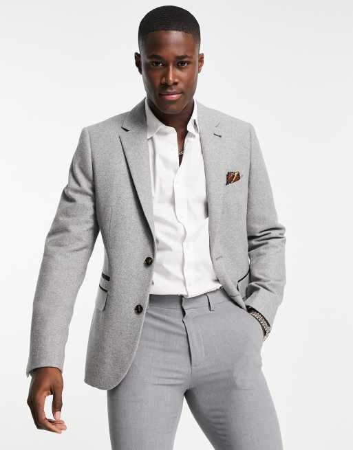 Harry Brown - Bruiloft - Slim fit colbert van wolmix in grijs met visgraatmotief