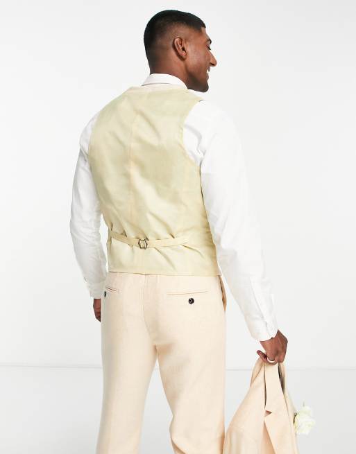 Harry Brown - Bruiloft - Slim-fit double breasted gilet van tweed in lichtgeel, 3 van 4