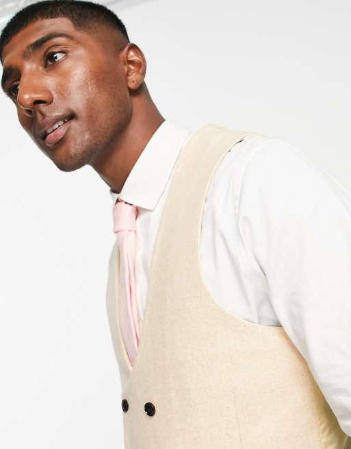 Harry Brown - Bruiloft - Slim-fit double breasted gilet van tweed in lichtgeel, 4 van 4