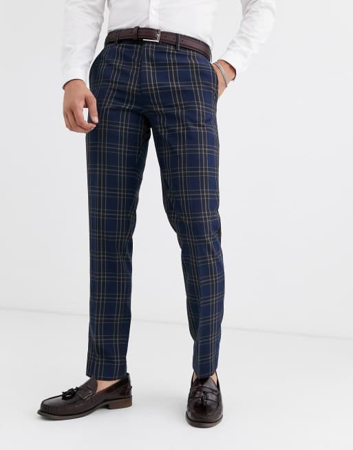 Harry Brown - Slim-fit bruiloftskostuum met ruitpatroon in blauw/bruin, 2 van 4