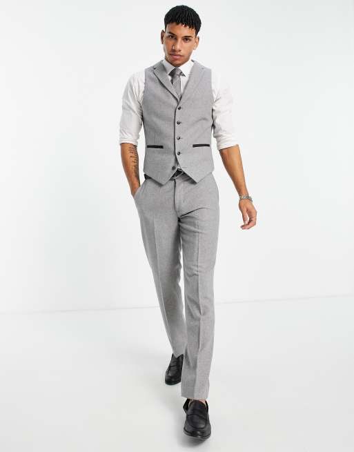 Harry Brown - Bruiloft - Slim fit pantalon van wolmix met zijverstelling in grijs met visgraatmotief