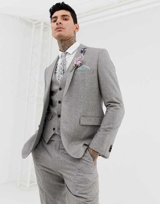 Harry Brown - Bruiloft - Slim-fit zomers tweed kostuum van wolmix, 2 van 3