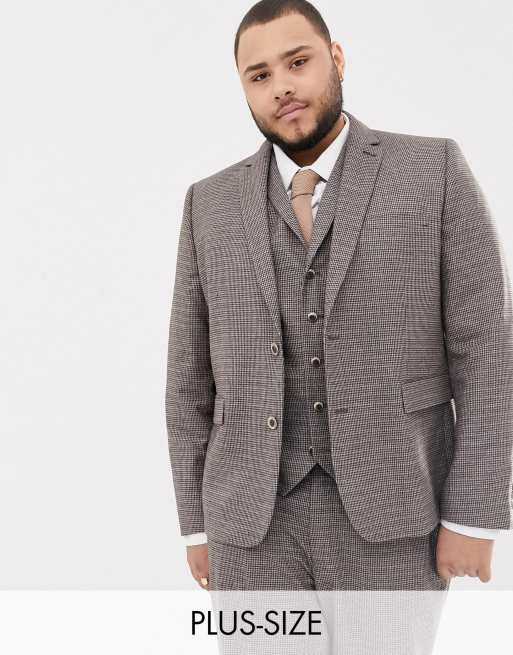 Harry Brown Plus – brun smårutig kostym i slim fit, 3 av 4