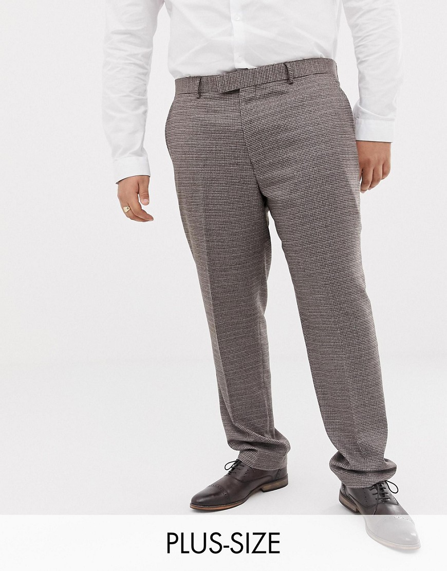 Harry Brown – Bruna smårutiga kostymbyxor i plusstorlek med smal passform