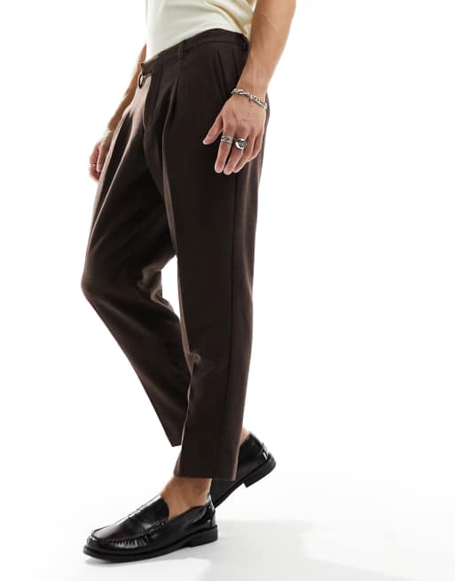 Harry Brown - Brune afslappede habitbukser med tapered pasform i tweed