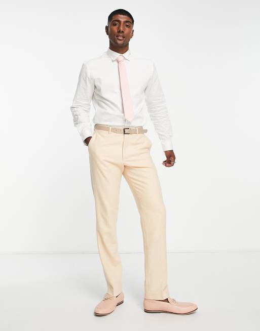 Harry Brown - Bryllup - Lysegule habitbukser i tweed i slim fit