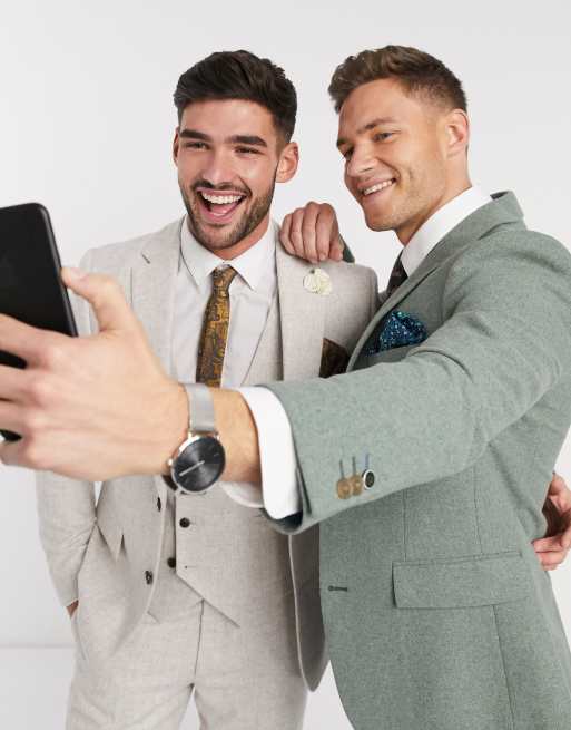 Harry Brown - Bryllup - Gråt Slim Fit-jakkesæt i tweed og sommer-stil, 4 af 4