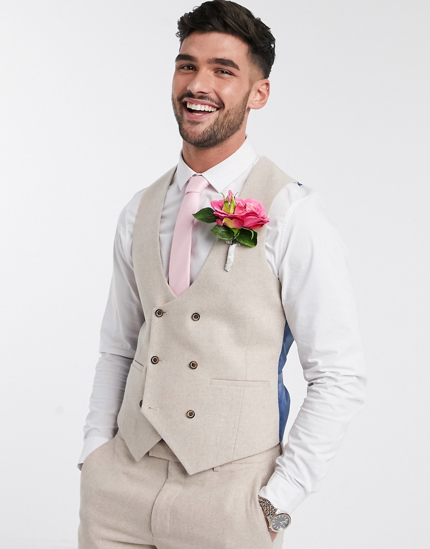 Harry Brown - bryllups sommer tweed dobbeltradet suit habitvest i slim fit-Stenfarvet