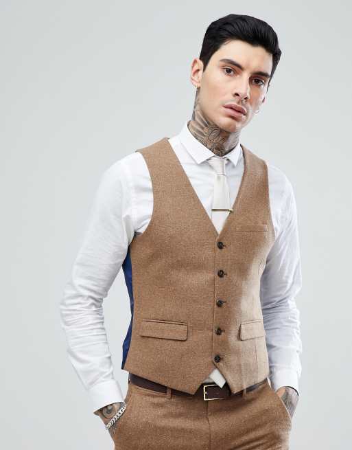 Harry Brown Camel Nep Slim Fit Suit Waistcoat