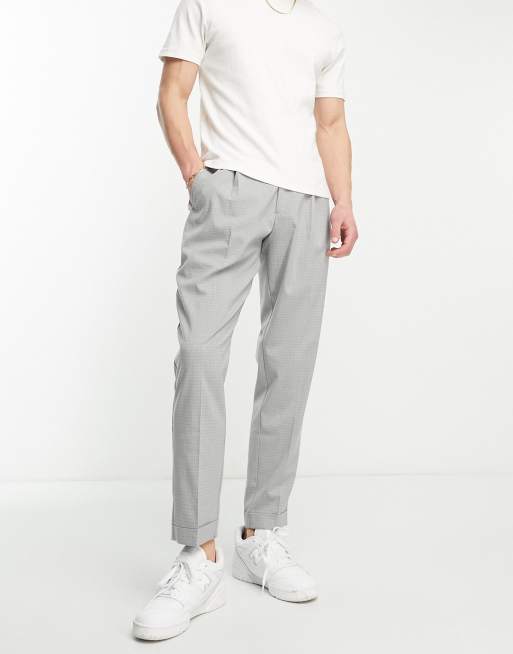 Harry Brown carrot fit cropped smart trousers in light grey