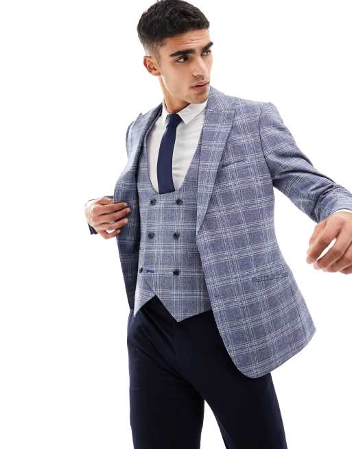 Harry Brown check skinny fit suit jacket in light blue | ASOS