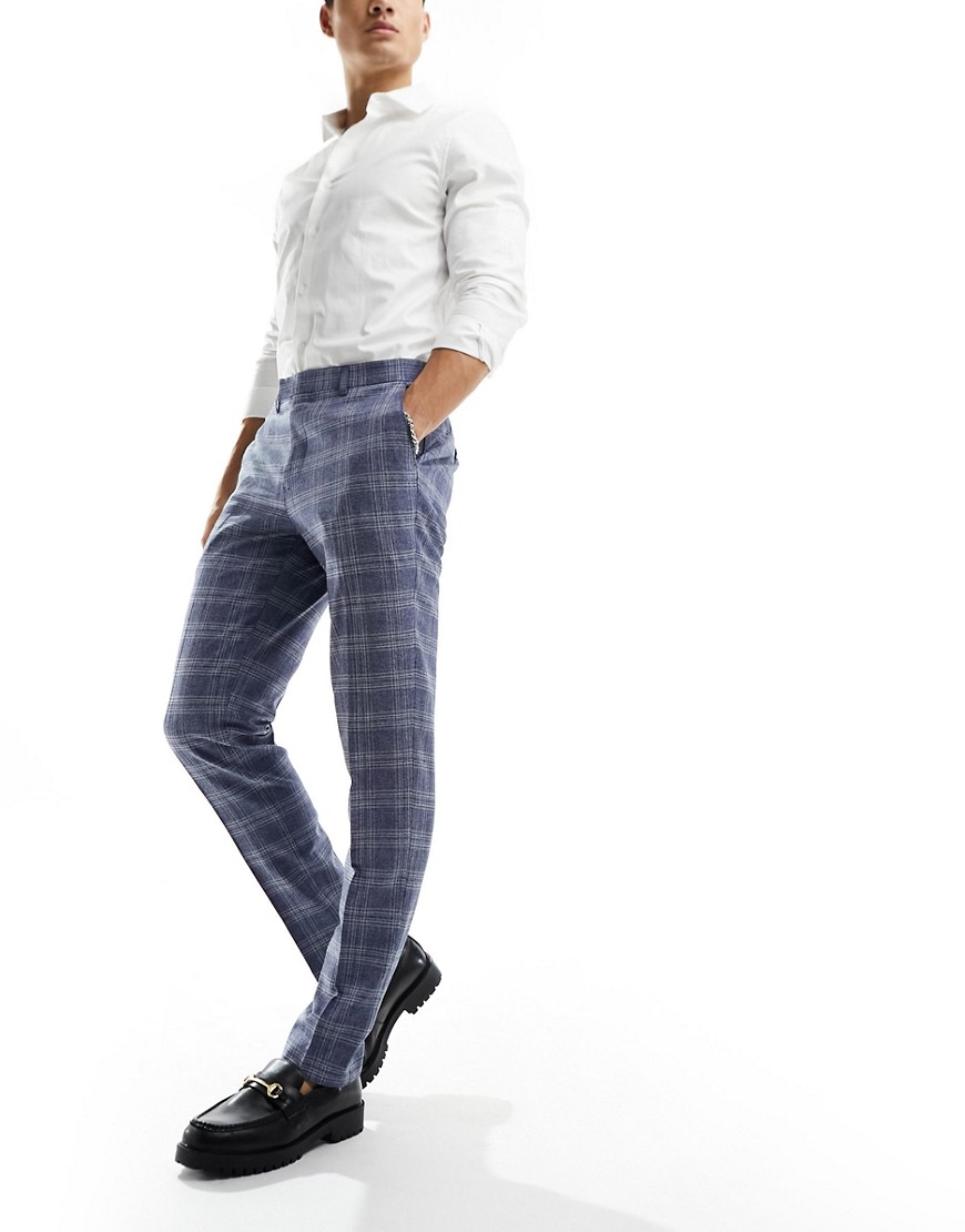 check skinny fit suit pants in light blue