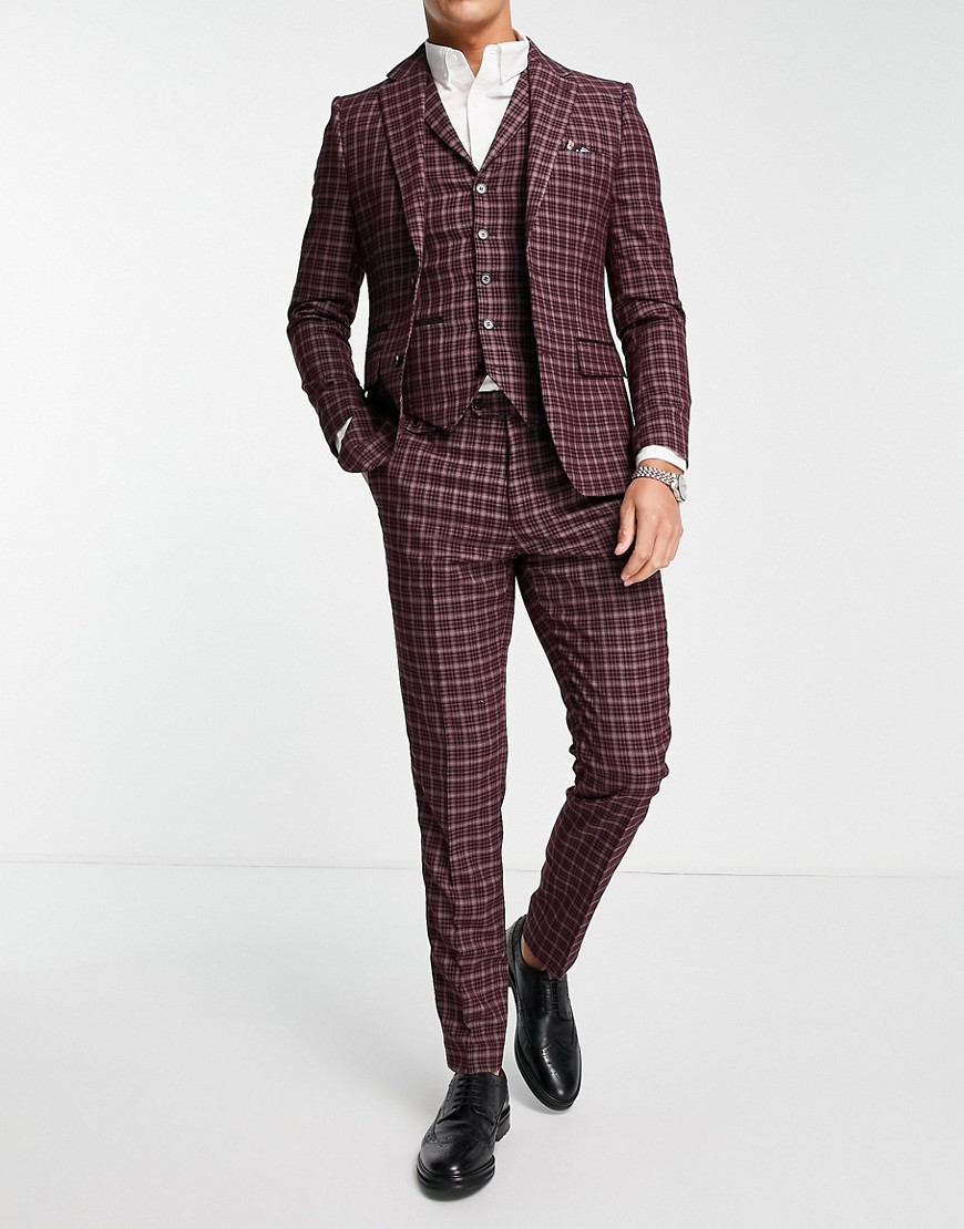 Harry Brown check skinny fit suit trouser-Red