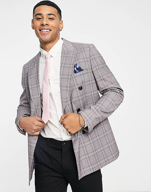 Harry Brown check slim fit double breasted suit jacket